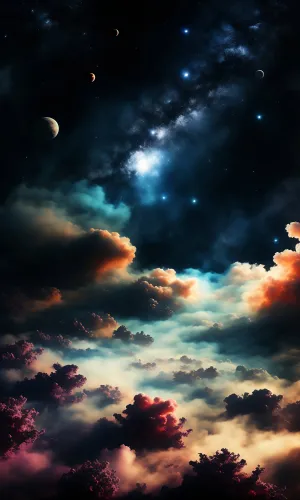 Celestial Nightscape: Enchanting moonlit fantasy in space.