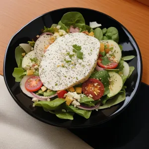 Fresh Gourmet Salad with Delicious Cheese and Vegetables