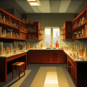 Modern home library interior with table and bookshelf