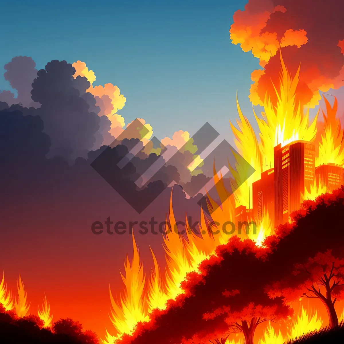 Picture of Fiery Sunset Sky Over Landscape