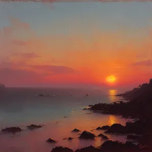 Tropical Sunset Reflection on Beach