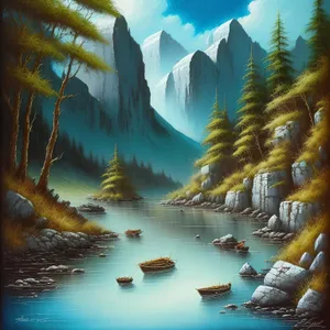 Serene Reflections: Tranquil Lake amidst Lush Forest