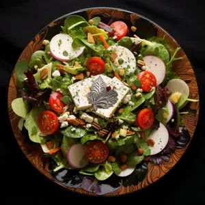 Gourmet Vegetable Salad with Grilled 
Olives and Cheese Slice