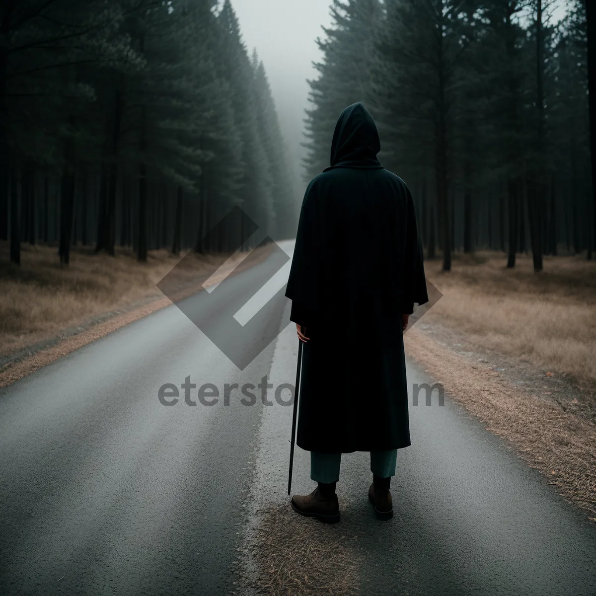 Picture of Black Cloak-Wearing Man Walking on a Journey