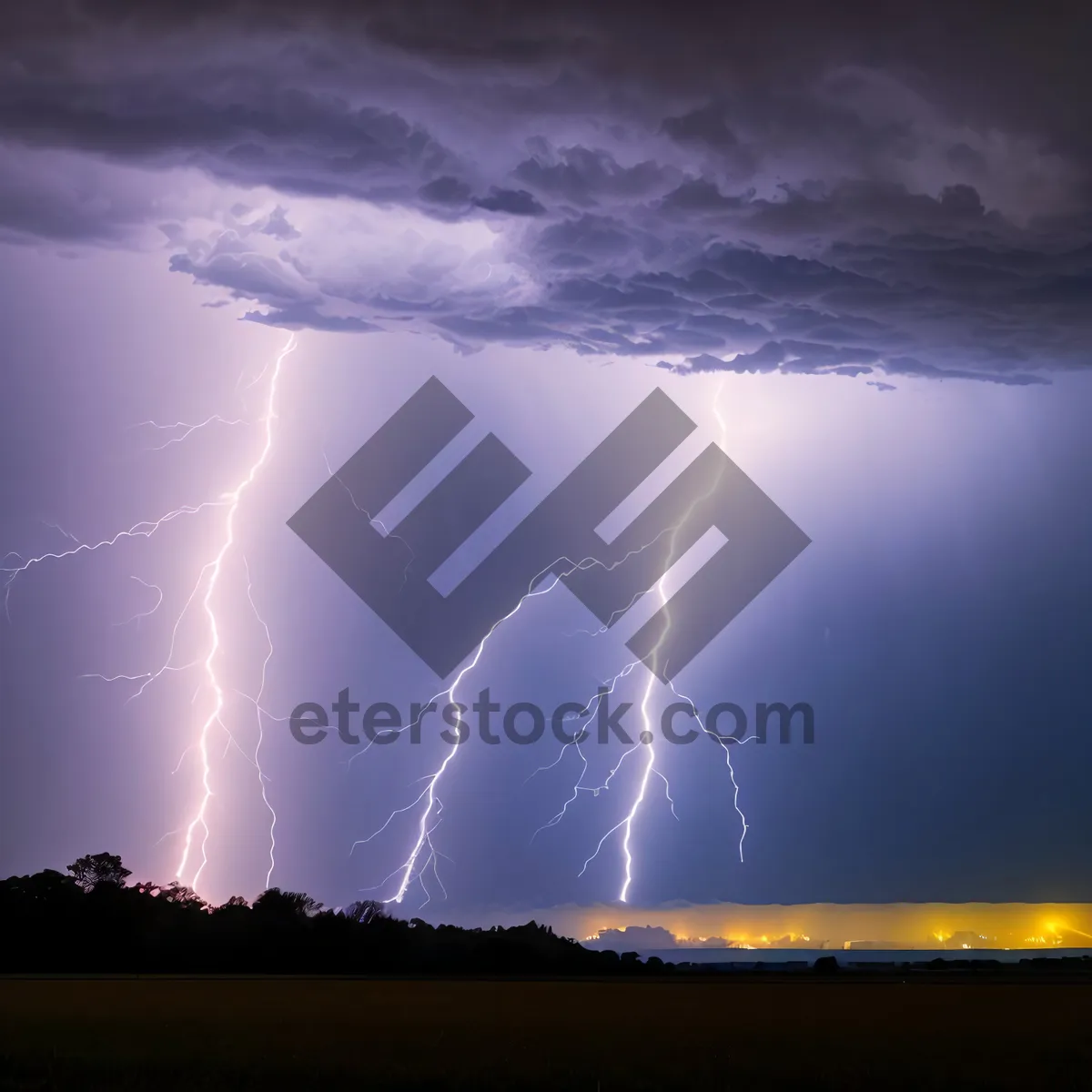 Picture of Vibrant Sunset Sky with Lightning Bolt