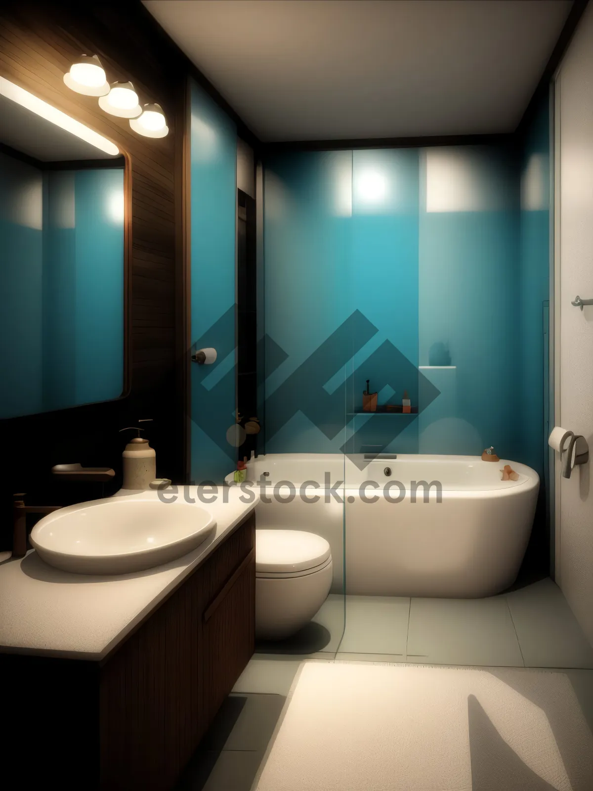 Picture of Modern Luxury Wood-Paneled Bathroom with Elegant Fixtures