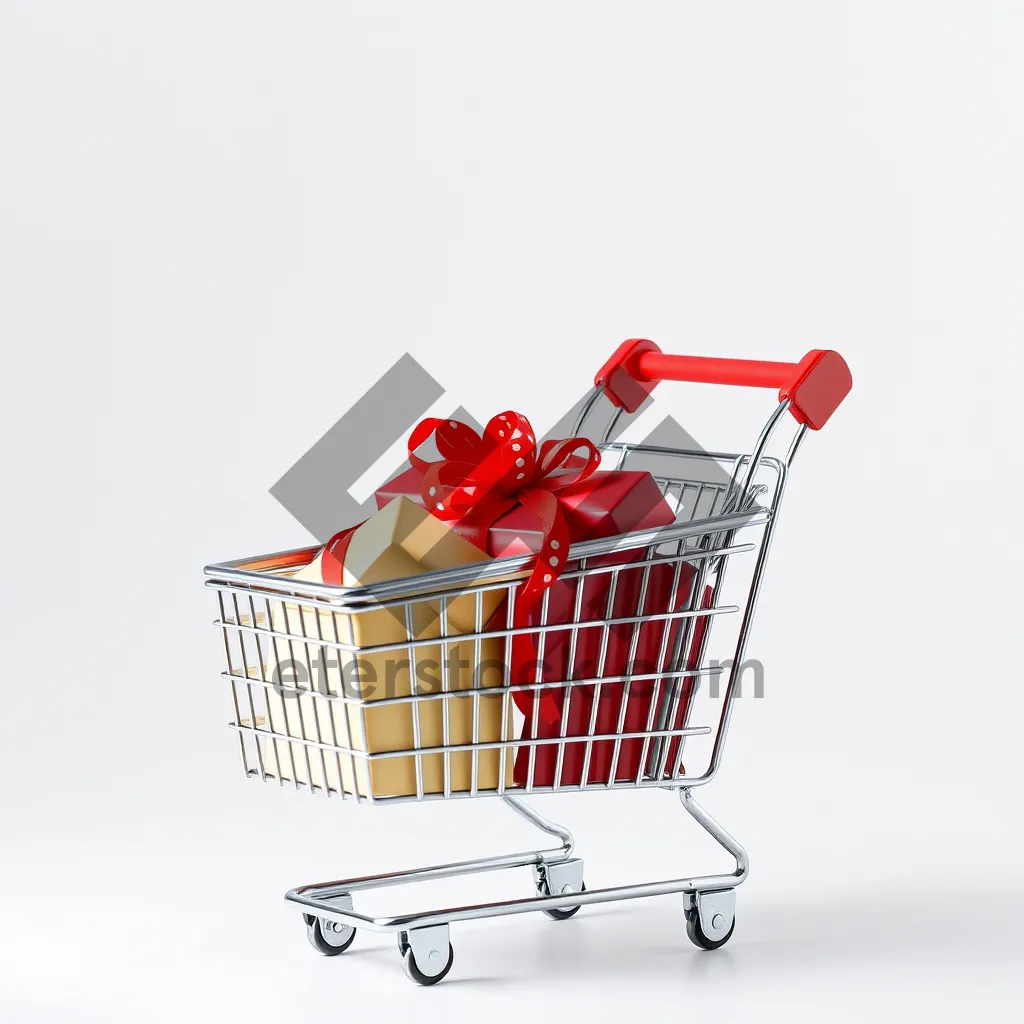 Picture of 3D supermarket shopping cart with metal wheel conveyance