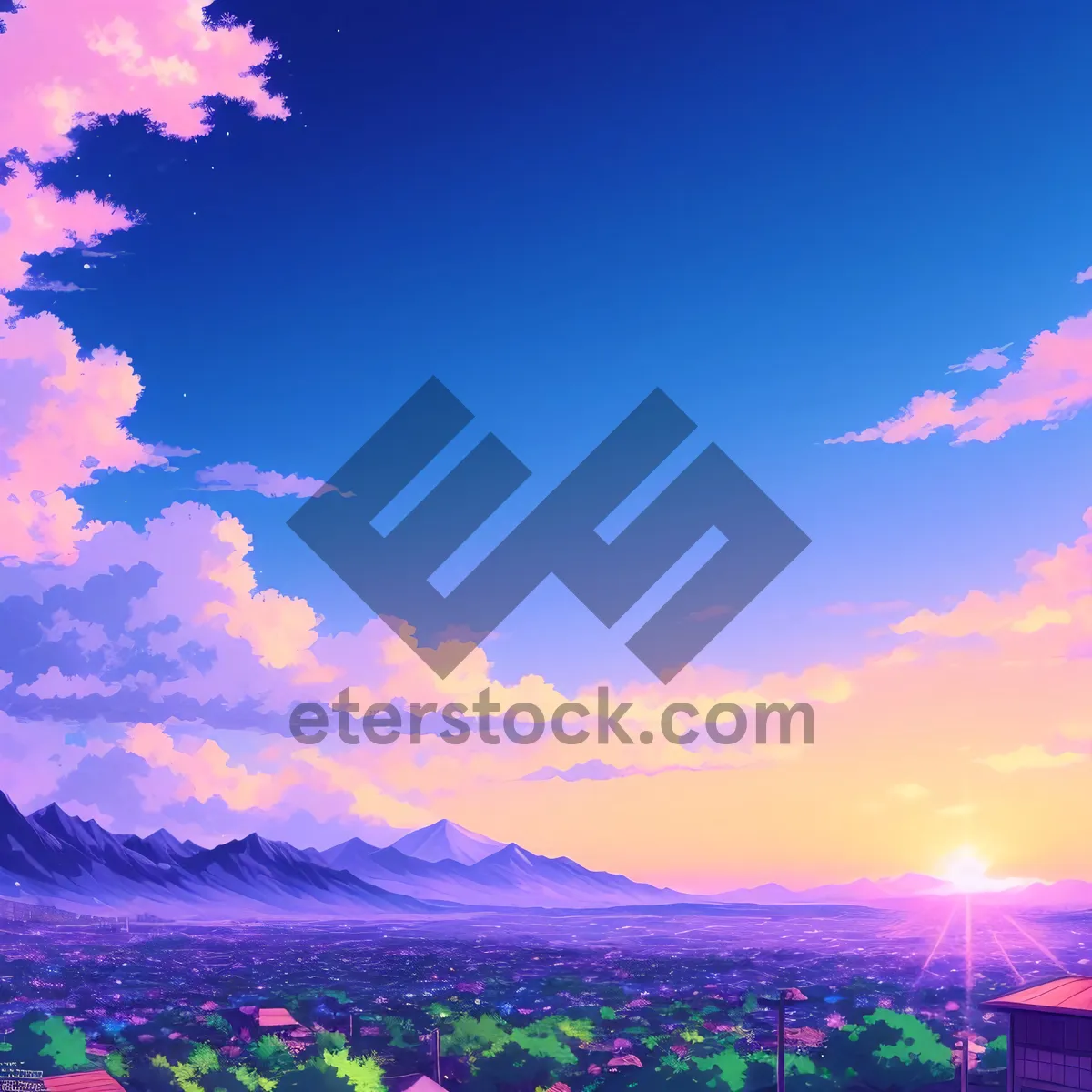 Picture of Vibrant Sunset Over Meadow: Splendid Horizon Amidst Lush Countryside