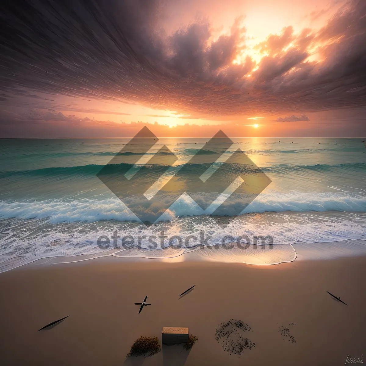 Picture of Seaside Serenity: Sunset's Celestial Glow over Tropical Waves