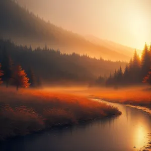 Golden Horizon: Sunlit Reflection on Serene Lake