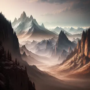 Majestic Mountain Valley Amidst Cloud-kissed Peaks