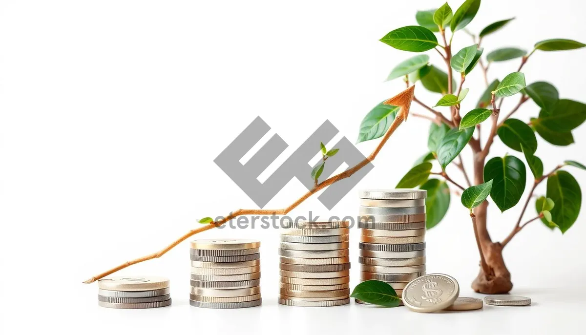 Picture of Golden stack of coins in a bamboo forest