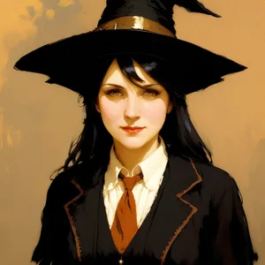 Smiling lady in a fashionable black hat