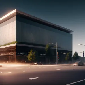 Urban Skyline with Cinema Billboard and Road