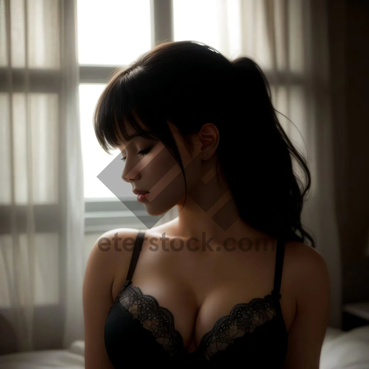 Picture of Sexy fashion model in black lingerie posing sensually