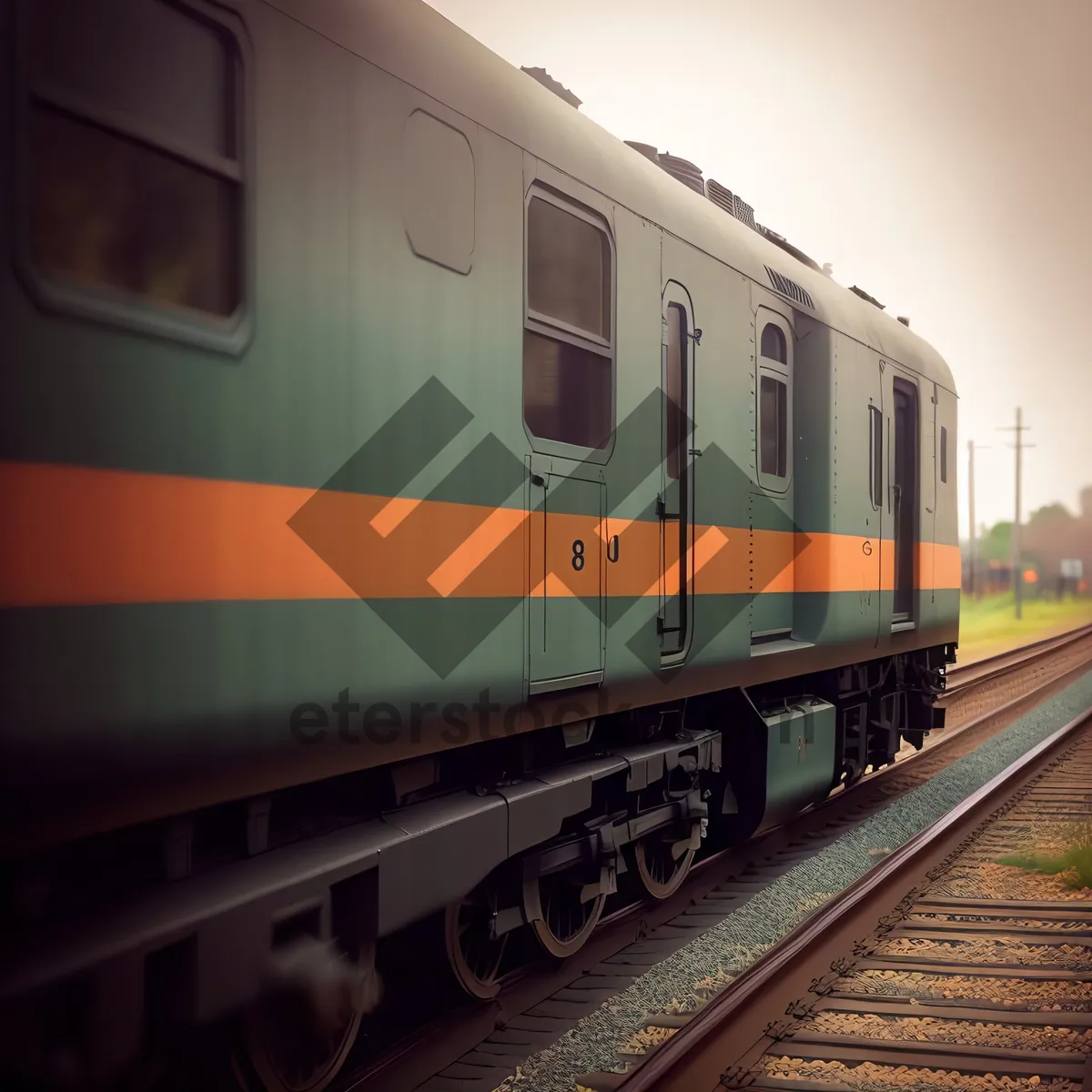 Picture of Vintage train engine on railroad tracks at station