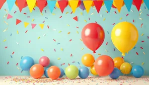 Colorful Birthday Party Decoration with Balloons and Confetti