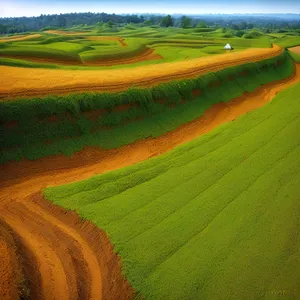 Golden Farm Fields Under Blue Sky