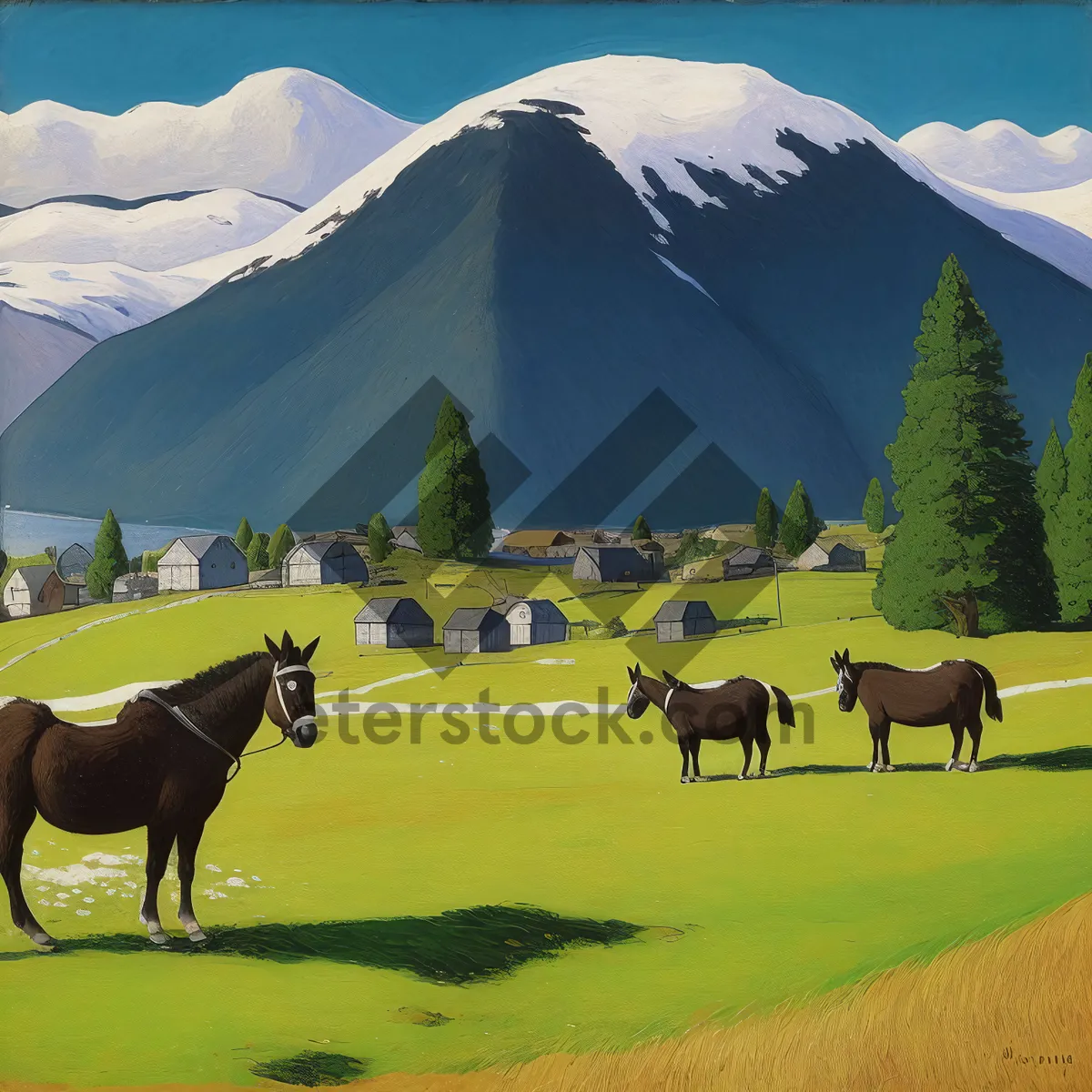 Picture of Rustic Horse Grazing in Rural Meadow