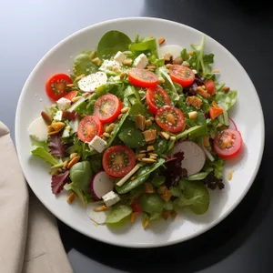 Fresh gourmet vegetable salad plate with tomatoes