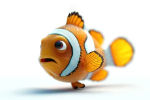 Cartoon fish in orange and yellow seawater setting