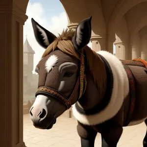 Brown Stallion in Equestrian Gear at Ranch