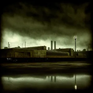 Vibrant Skyline with Industrial Truck and Clouds