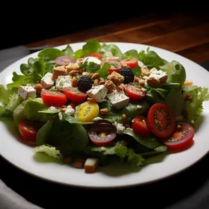 Delicious gourmet plate with fresh salad and vegetables