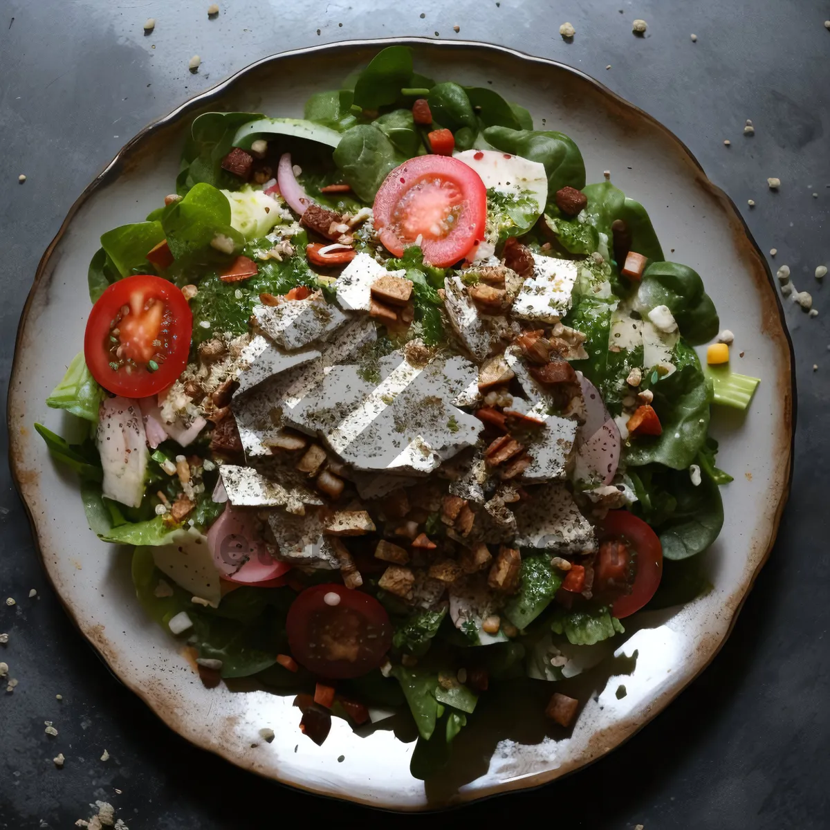 Picture of Gourmet Vegetable Salad with Fresh Cheese and Sauce