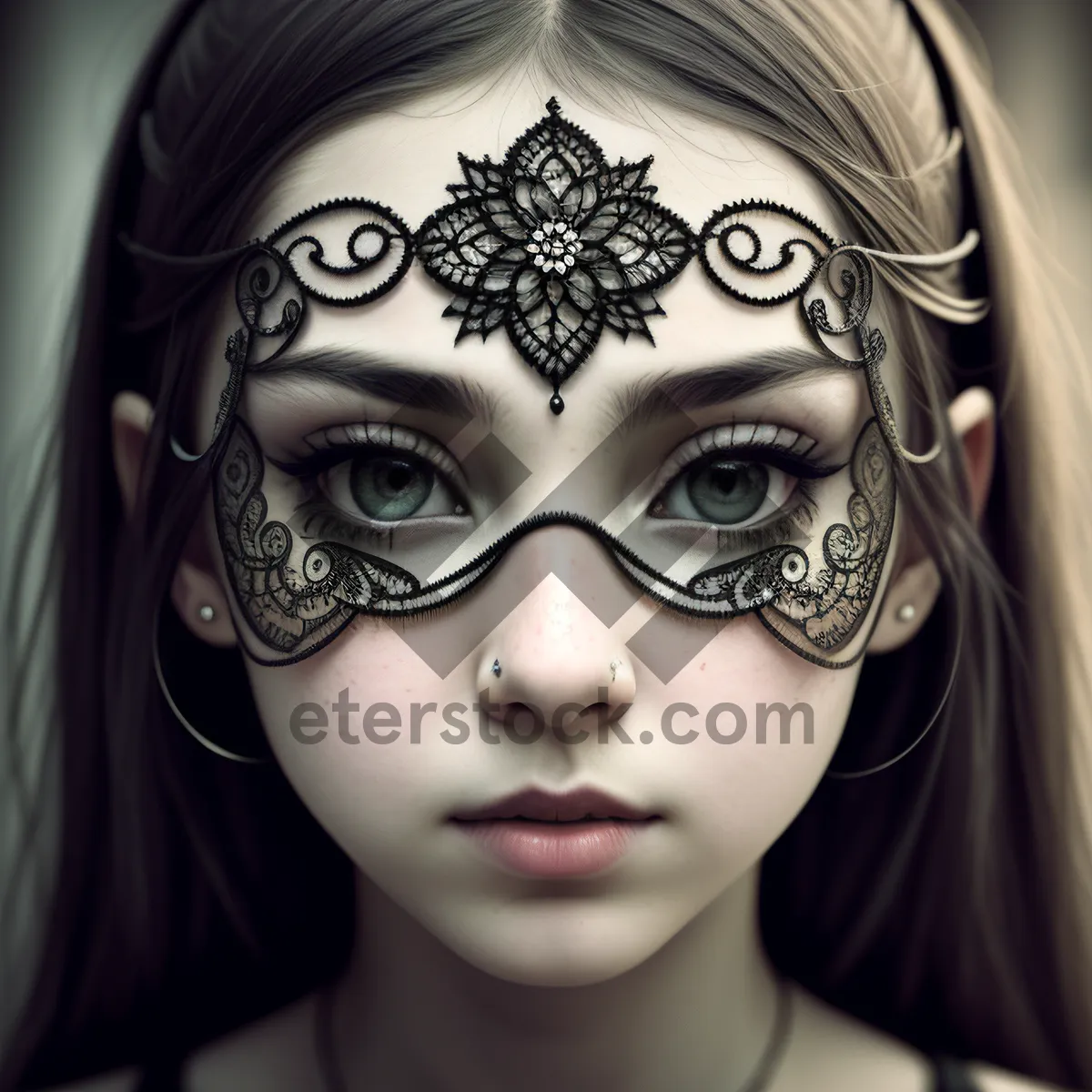 Picture of Stunning masked lady with alluring eyes and stylish hair.