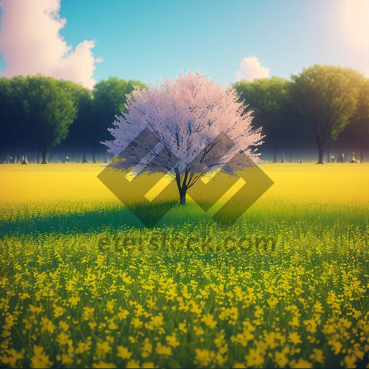 Picture of Bright Yellow Rapeseed Field Under Clear Sky