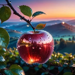 Red Delicious Apple Decorations on Winter Tree Branch