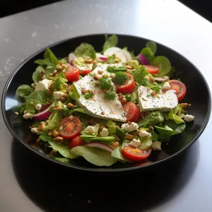 Healthy Gourmet Vegetable Salad with Cheese and Meat