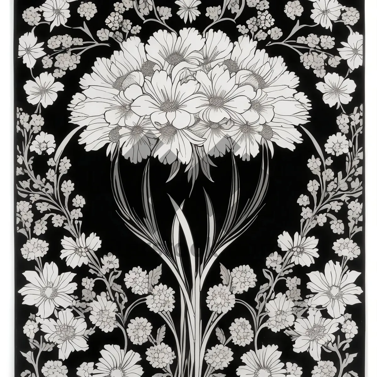 Picture of Floral Retro Damask Wallpaper: Vintage Elegance with Ornate Curves