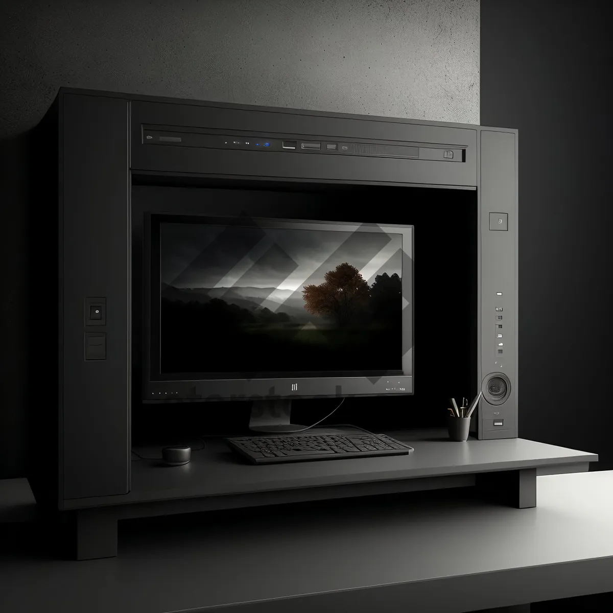 Picture of Modern digital desktop computer with flat screen display