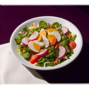 Gourmet vegetable salad with cheese and fried onions