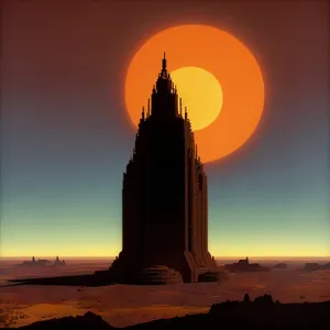 Silhouette of Tower Against Majestic Sunset Sky