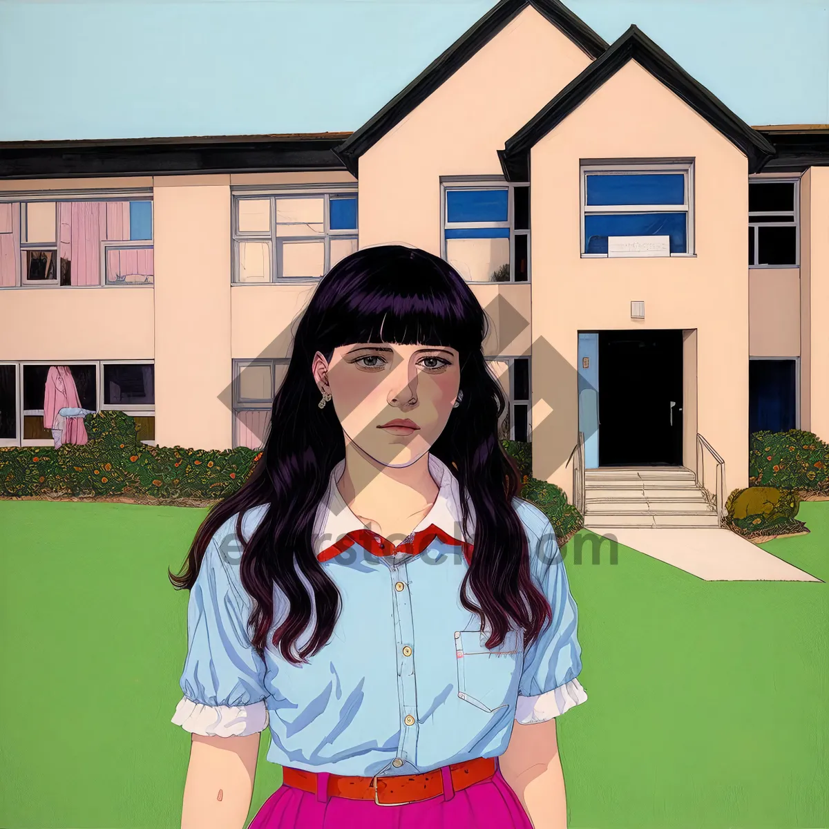 Picture of Smiling brunette lady, happy traveler - portrait