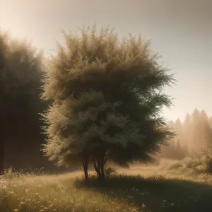 Autumn Splendor: Peaceful Countryside Landscape with Vibrant Trees