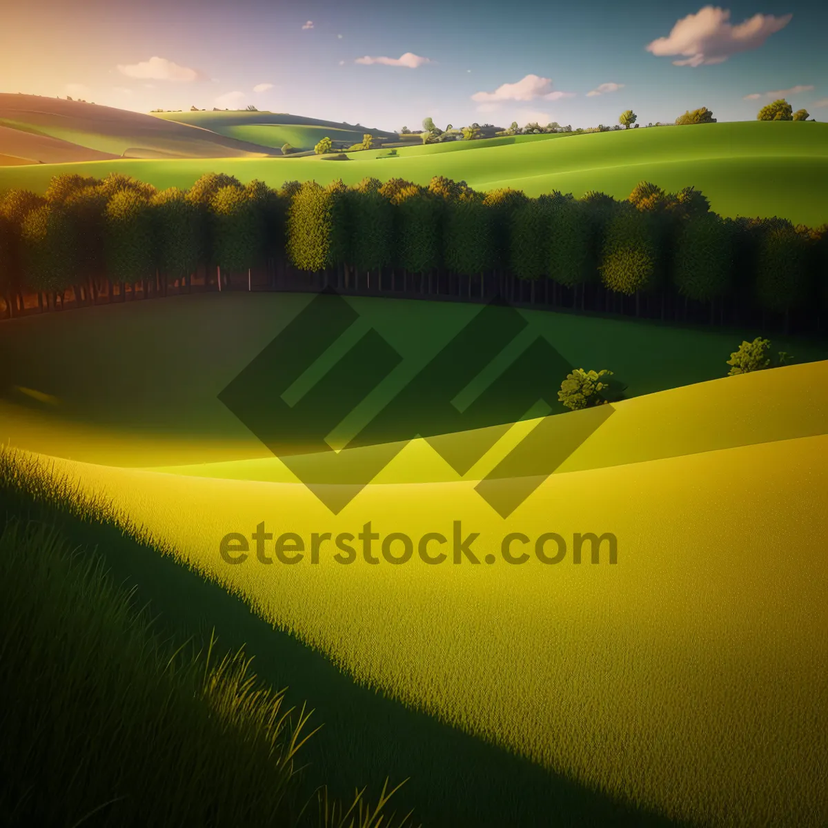 Picture of Golden Horizon: Rapeseed Field under Clear Sky