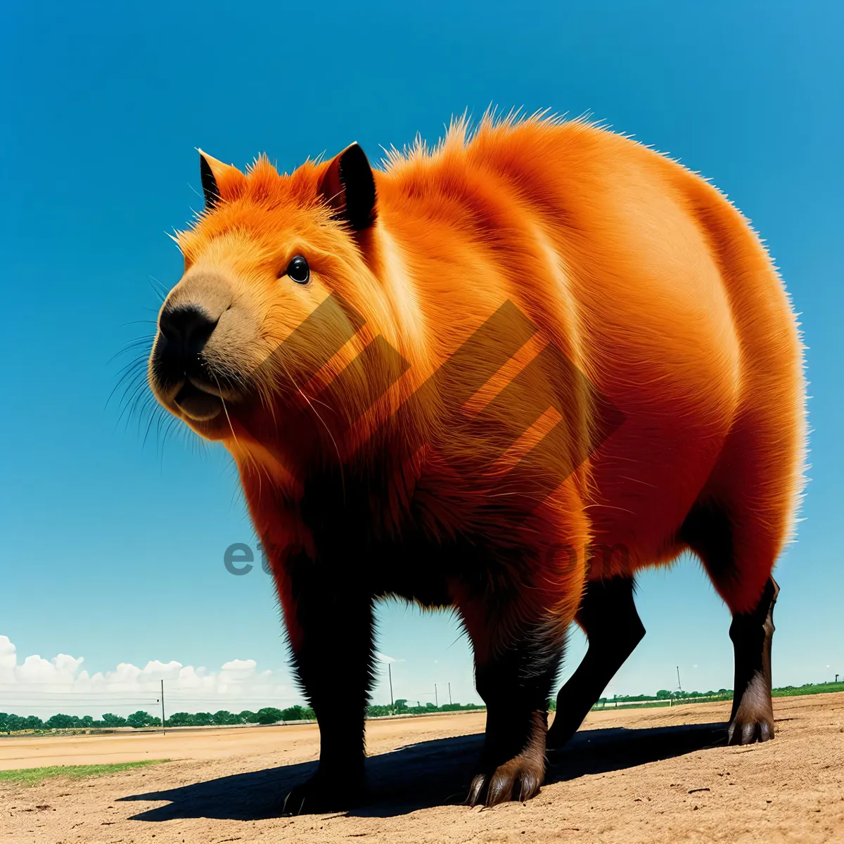 Picture of Brown horse grazing in rural farm field