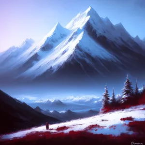 Majestic Snow-Capped Mountain Range in Winter Wonderland