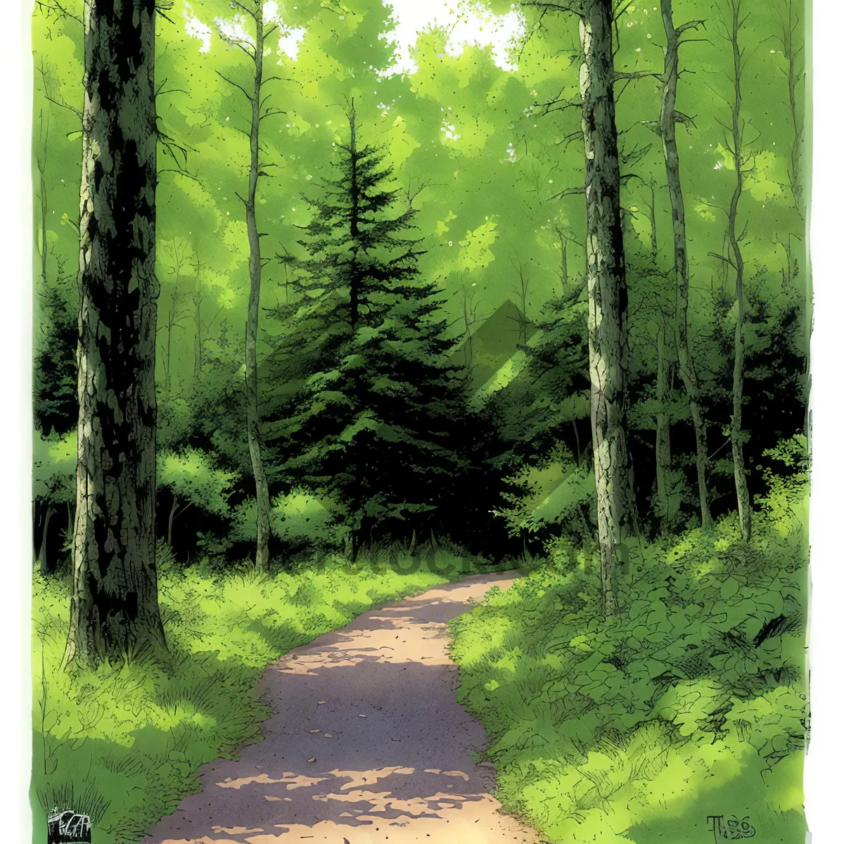 Picture of Serene Path Through Sunlit Birch Woods