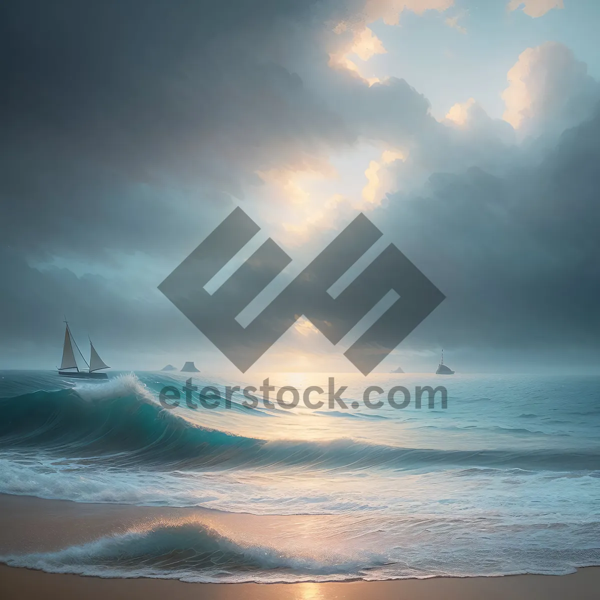 Picture of Serene Sunset over Tropical Ocean Shore