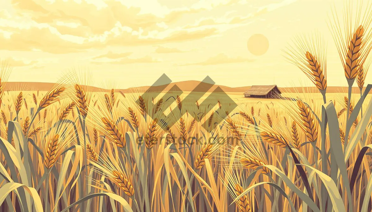 Picture of Golden Wheat Field Silhouette Under Sunlit Sky