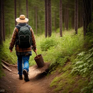 Male Farmer Hiking through Forest