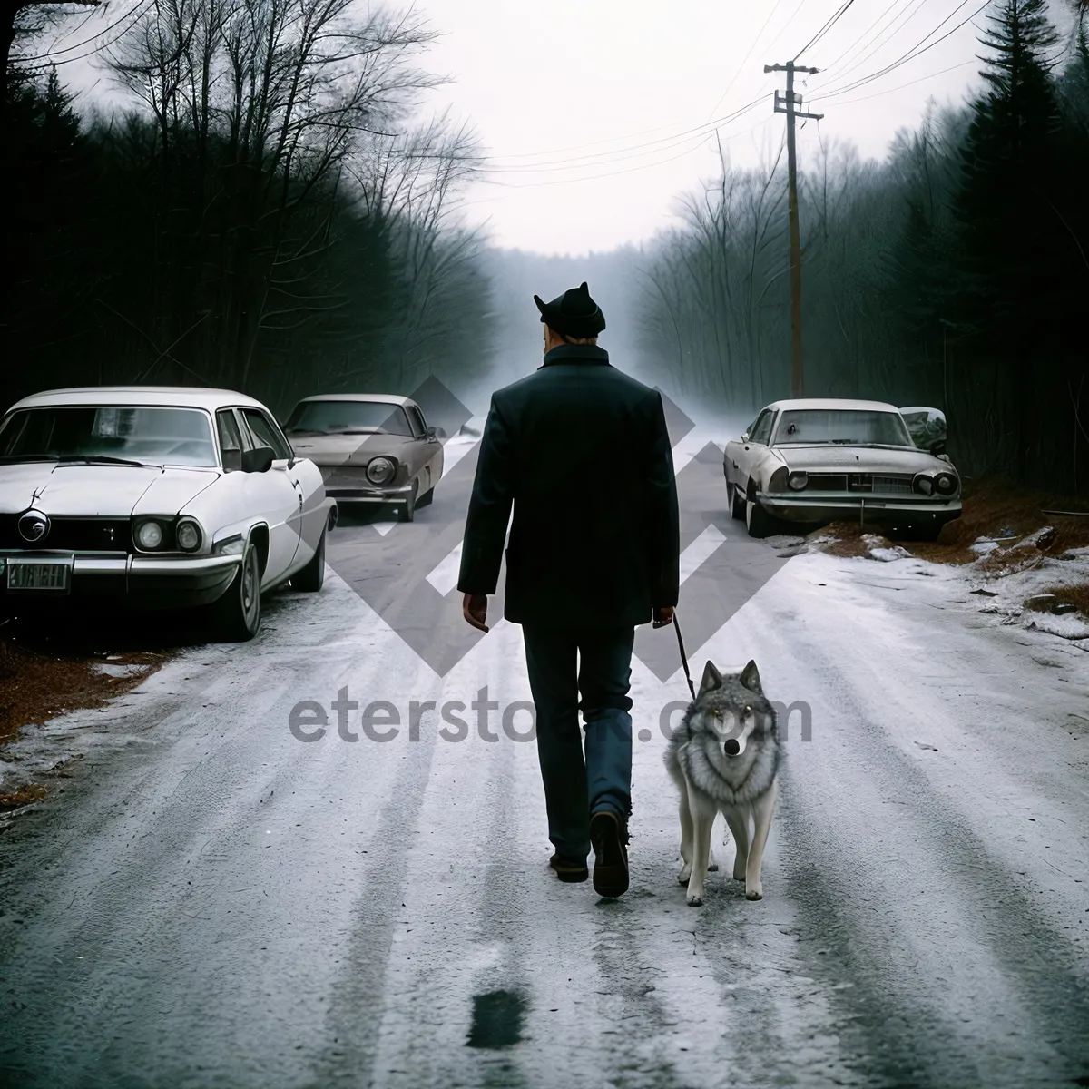 Picture of Majestic Malamute leading snowy sled expedition.