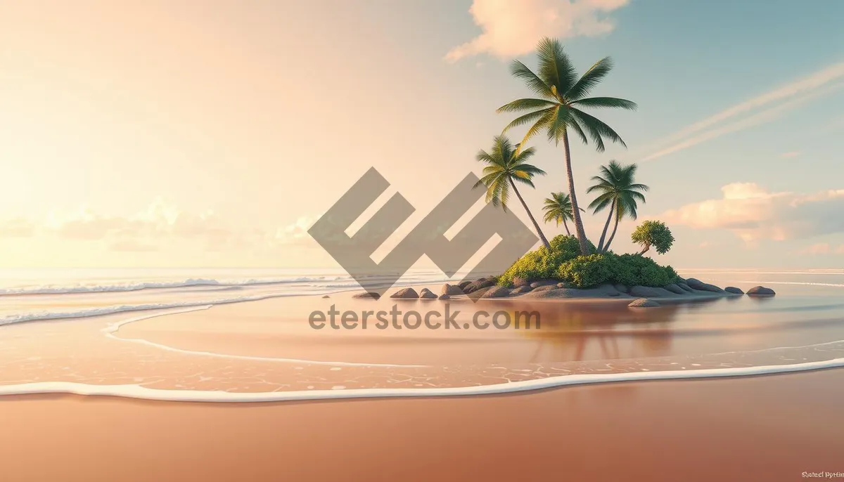 Picture of Tropical Sunset Silhouette on Palm Tree Beach