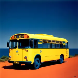 Public School Bus on Road with Blue Sky