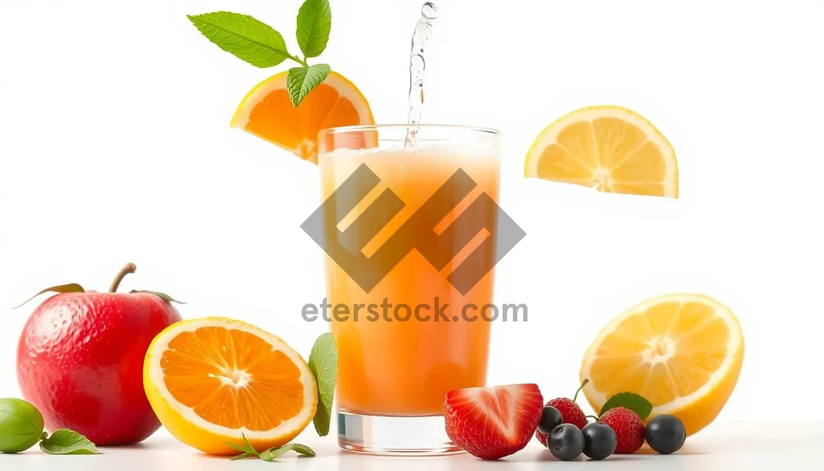 Picture of Refreshing Orange Citrus Juice with Ice in Glass